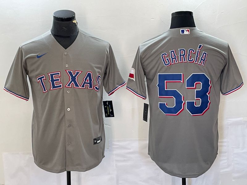 Men Texas Rangers #53 Garcia Grey Game Nike 2023 MLB Jersey style 1